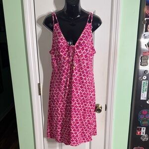 Tommy Bahama Pink Flowers Island Cays Shell V-neck Mini Dress Pockets Size XL